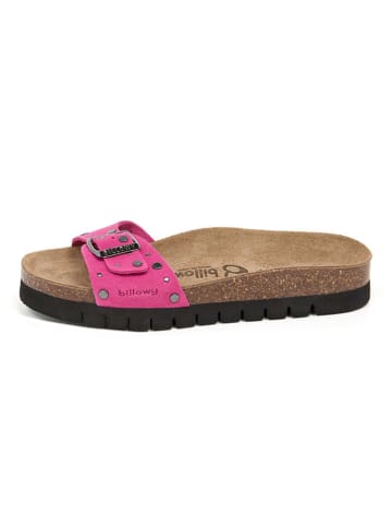 billowy Leder-Pantoletten in Fuschia