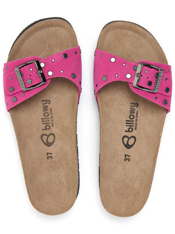 billowy Leder-Pantoletten in Fuschia
