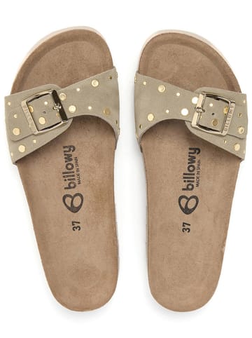 billowy Leder-Pantoletten in Beige