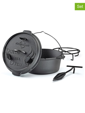 Küchenprofi 5tlg. Set: Gusseisentopf "BBQ" in Schwarz - 3,5 l