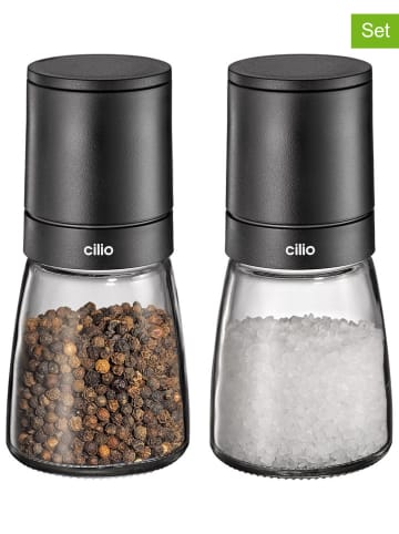 Cilio 2tlg. Set: Salz- & Pfeffermühle "Florenz" in Schwarz - (H)14 x Ø 6,5 cm