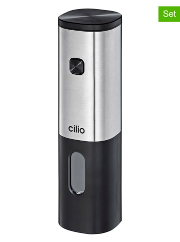 Cilio 2tlg. Set: Salz- & Pfeffermühle "Tivoli" in Silber/ Schwarz - (H)18 cm