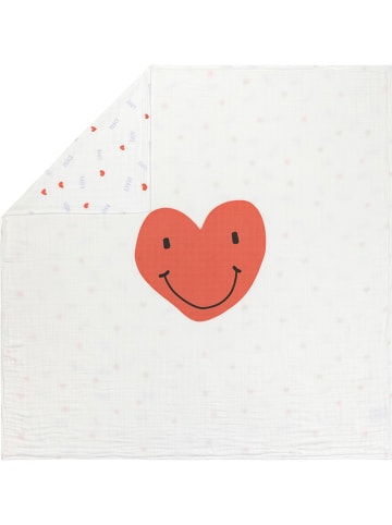 Lässig Decke "Happy Rascals Heart" in Weiß/ Rot - (L)100 x (B)100 cm
