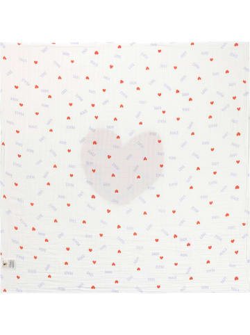 Lässig Decke "Happy Rascals Heart" in Weiß/ Rot - (L)100 x (B)100 cm
