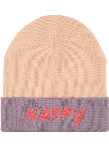 Lässig Woll-Beanie in Beige/ Lila