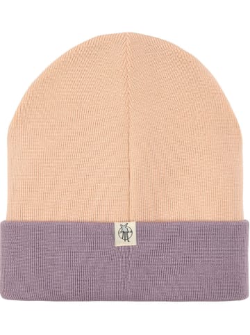 Lässig Woll-Beanie in Beige/ Lila