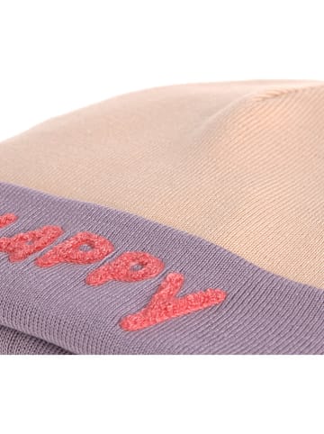 Lässig Woll-Beanie in Beige/ Lila