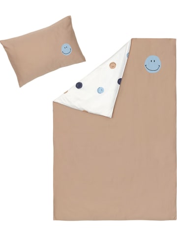 Lässig Bettwäsche-Set in Weiß/ Blau/ Hellbraun