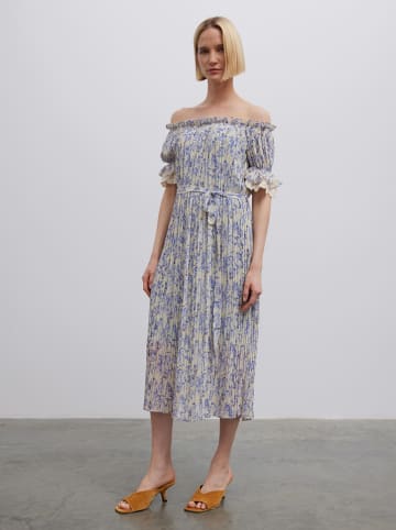 BGN Plisseekleid crème/donkerblauw