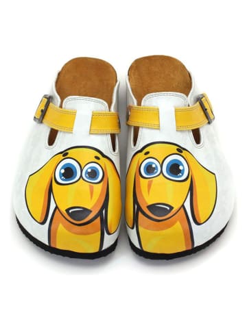 Calceo Clogs in Weiß/ Gelb