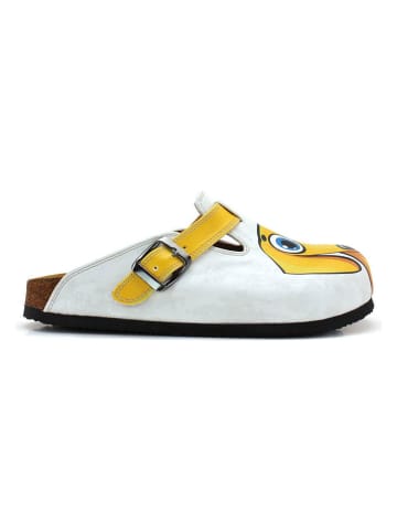 Calceo Clogs in Weiß/ Gelb