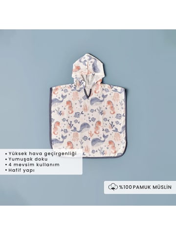 BELLA MAISON Mousseline badcape blauw/rood - (L)60 x (B)60 cm