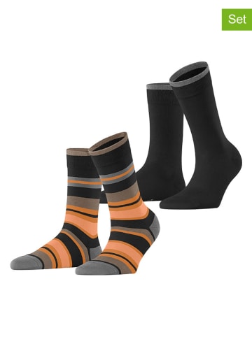 ESPRIT 2er-Set: Socken ''Retro Stripe'' in Schwarz/ Orange