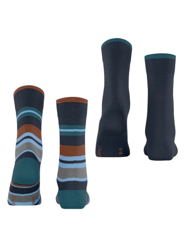 ESPRIT 2er-Set: Socken ''Retro Stripe'' in Dunkelblau/ Hellblau/ Braun