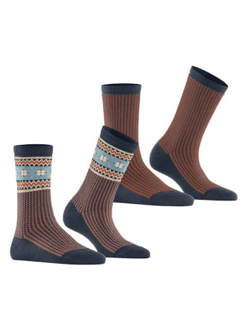 ESPRIT 2er-Set: Socken ''Scandi'' in Dunkelbau/ Orange