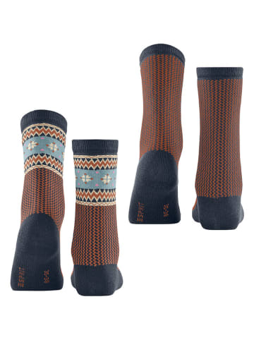 ESPRIT 2-delige set: sokken "Scandi" antraciet/oranje