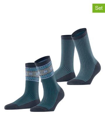 ESPRIT 2-delige set: sokken "Scandi" antraciet/turquoise
