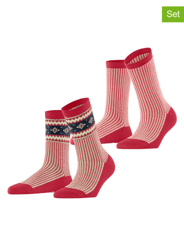 ESPRIT 2-delige set: sokken "Scandi" beige/rood