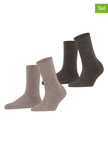 ESPRIT 2er-Set: Socken ''Shimmer'' in Beige/ Braun