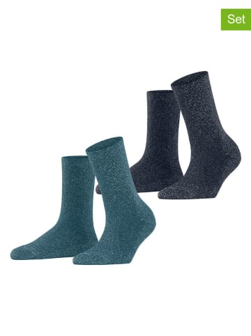 ESPRIT 2er-Set: Socken ''Shimmer'' in Türkis/ Dunkelblau