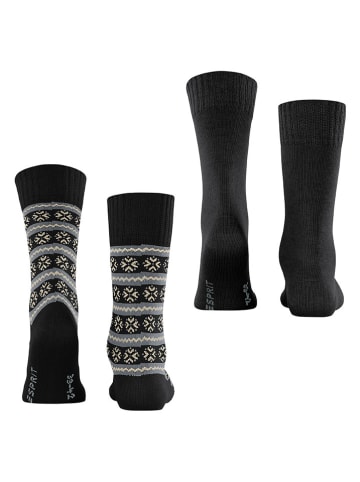 ESPRIT 2er-Set: Socken ''Scandi'' in Schwarz/ Grau/ Beige