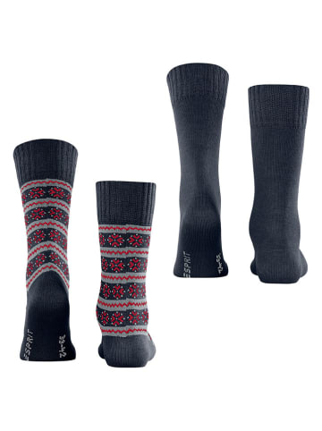 ESPRIT 2er-Set: Socken ''Scandi'' in Anthrazit/ Grau/ Rot