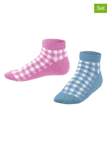 ESPRIT Skarpety (2 pary) "Pixel Checks" w kolorze jasnoróżowo-błękitnym