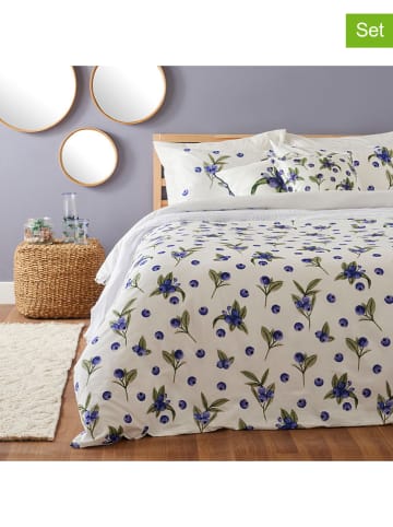 BELLA MAISON 3tlg. Satin-Bettwäscheset "Blueberry" in Blau/ Grün