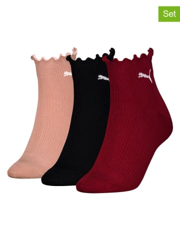Puma 3er-Set: Socken in Bordeaux/ Schwarz/ Beige