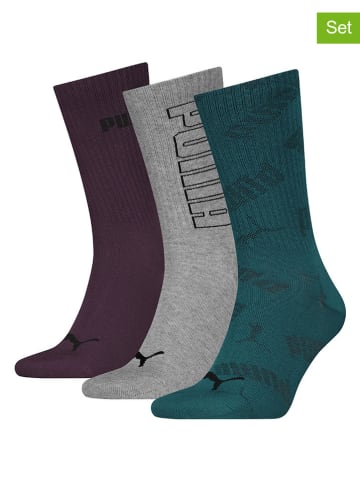 Puma 3er-Set: Socken in Bordeaux/ Grau/ Grün