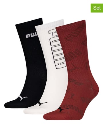 Puma 3er-Set: Socken in Bordeaux/ Weiß/ Schwarz