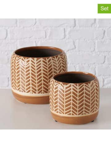 Boltze 2er-Set: Übertöpfe "Lita" in Hellbraun/ Creme