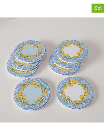 Boltze 4er-Set: Untersetzer "Capri" in Hellblau/ Gelb - Ø 10 cm