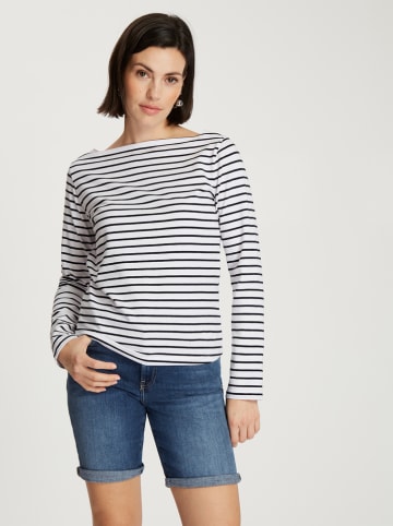 Cross Jeans Longsleeve in Weiß/ Schwarz