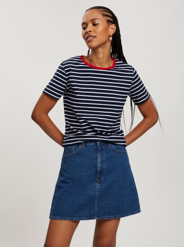 Cross Jeans Shirt in Dunkelblau/ Weiß