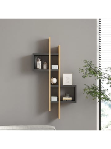 Evila Wall ShelfWandregal in Hellbraun/ Schwarz - (B)53,8 x (H)108 x (T)19,6 cm