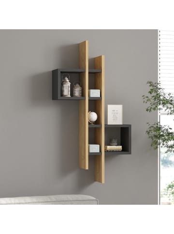 Evila Wall ShelfWandregal in Hellbraun/ Schwarz - (B)53,8 x (H)108 x (T)19,6 cm