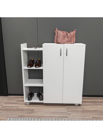 Evila Schuhregal "Asus" in Weiß - (B)90 x (H)95 x (T)29,6 cm