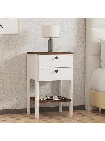 Evila Nachttisch "Ruzisa" in Weiß/ Braun - (B)44 x (H)75 x (T)44 cm