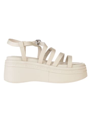 Tommy Hilfiger Leder-Keilsandaletten in Creme