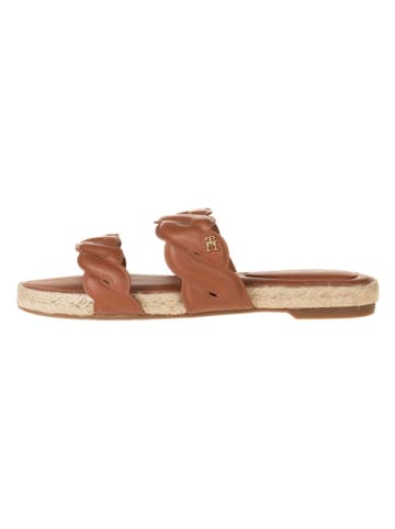 Tommy Hilfiger Leren slippers lichtbruin