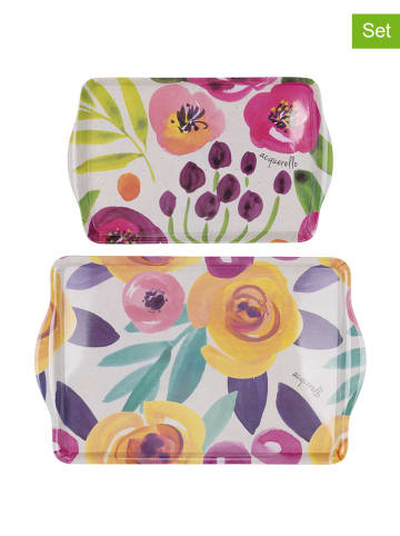 Villa d´Este 2er-Set: Serviertabletts "Acquerello" in Pink/ Gelb