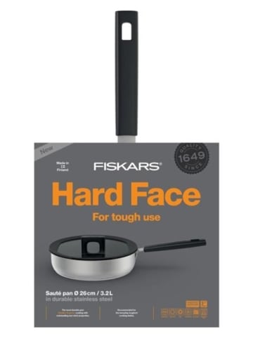 Fiskars 2-delige set: braadpan met deksel "Hard Face" zilverkleurig/zwart - Ø 26 cm
