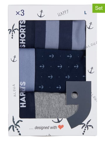 Happy Shorts 3-delige set: boxershorts donkerblauw/grijs