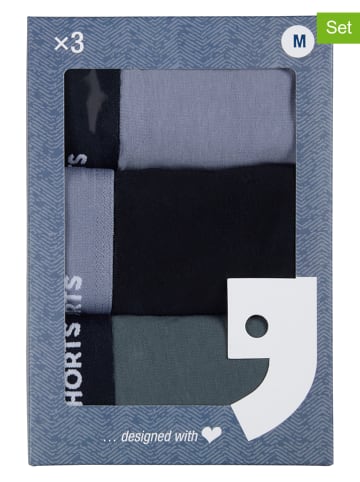 Happy Shorts 3er-Set: Boxershorts in Schwarz/ Khaki/ Grau