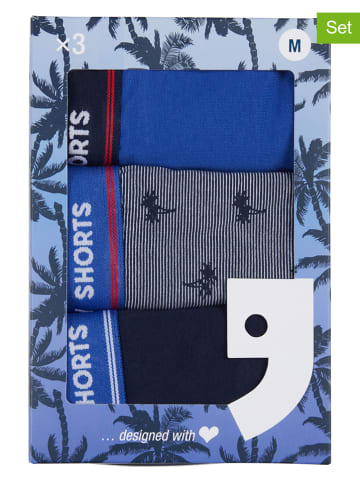 Happy Shorts 3er-Set: Boxershorts in Dunkelblau/ Blau/ Grau