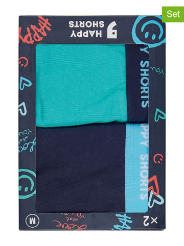 Happy Shorts 2er-Set: Boxershorts in Türkis/ Dunkelblau