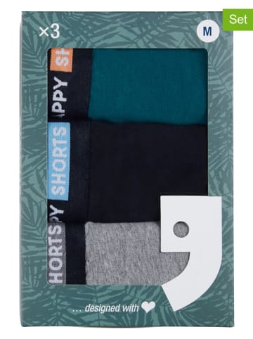 Happy Shorts 3er-Set: Boxershorts in Dunkelblau/ Grün/ Grau