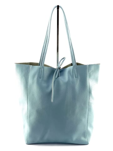 Marlon Leder-Shopper in Hellblau - (B)37 x (H)40 x (T)12 cm