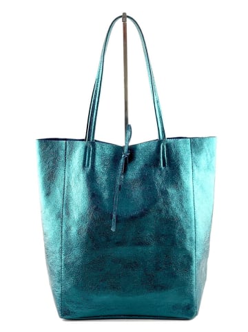 Marlon Leder-Shopper in Türkis - (B)37 x (H)40 x (T)12 cm